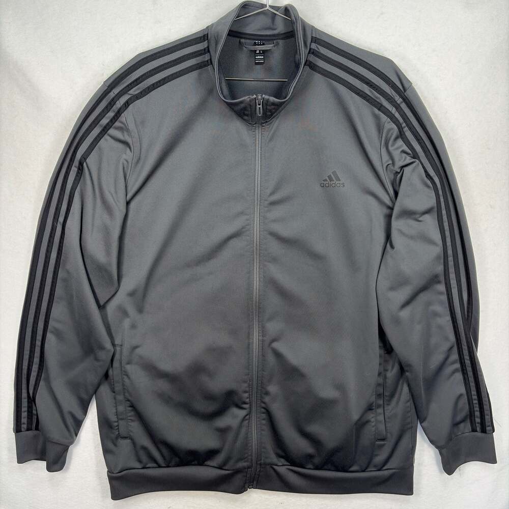Adidas Track Jacket‎ Mens 2XL Charcoal Grey Black 3 Stripe Tricot Zip H46103